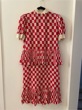 Bill Blass Red and Cream Polka Dot Check Two-Piece Set